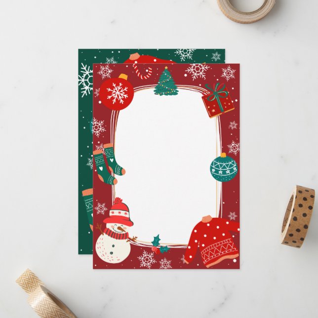 Carte De Correspondance Rouge vert Noël merveilleux (Devant/Arrière en situation)