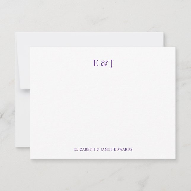 Carte De Correspondance Royal Purple Elegant Couple Initiales Personnalisé (Devant)