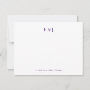 Carte De Correspondance Royal Purple Elegant Couple Initiales Personnalisé