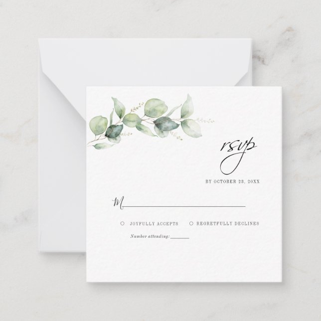 Carte De Correspondance RSVP Mariage Feuillage d'Eucalyptus (Devant)