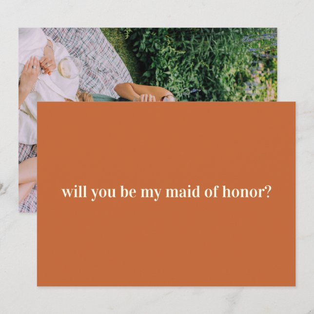 Carte De Correspondance Rust Terracotta Maid of Honor Proposition Photo (Devant / Derrière)