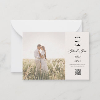 Carte De Correspondance Rustic Field Photo Save the Date with QR Code