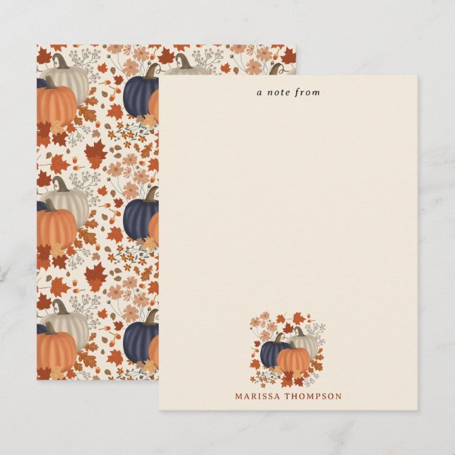 Carte De Correspondance Rustique Automne Citrouille Feuille Fleur sauvage (Devant / Derrière)