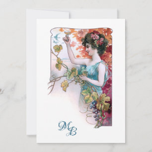 Carte De Correspondance Rustique Vintage fille avec vin   Monogramme