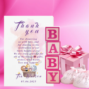 Carte De Correspondance Safari Bébé Animaux En Ballons Rose À Air Chaud