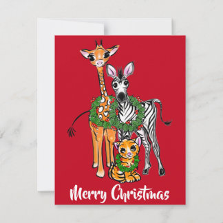 Carte De Correspondance safari de Noël festif, girafe zébrée lion