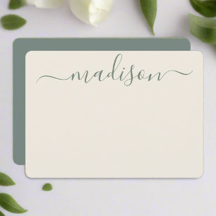 Carte De Correspondance Sage Elégant Personnalisé Typographie Verte Nom du