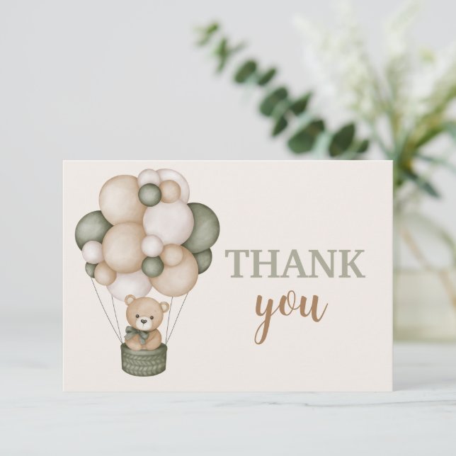 Carte De Correspondance Sage Green Teddy Bear merci (Debout devant)