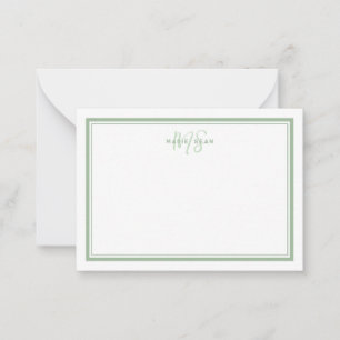 Carte De Correspondance Sage Vert Minimaliste Simple Monogramme Deux Bordu