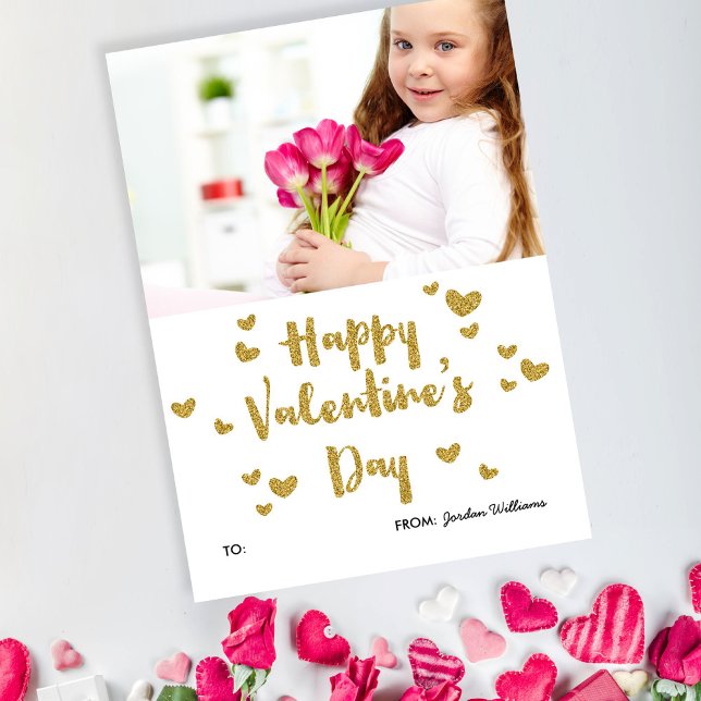 Carte De Correspondance Saint Valentin Photo Glittery Gold Classroom (Créateur téléchargé)