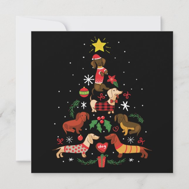 Carte De Correspondance Sapin de Noël drôle de teckel (Devant)