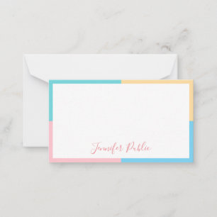 Carte De Correspondance Script à main libre tendance bleu vert rose jaune