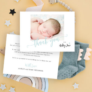 Carte De Correspondance Script de budget photo garçon baby shower merci