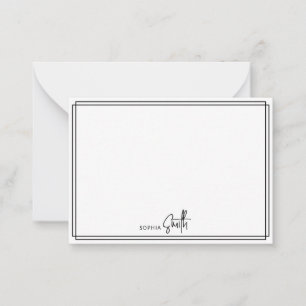Carte De Correspondance Script élégant minimaliste moderne noir bordé