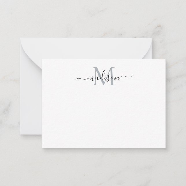 Carte De Correspondance Script féminin moderne minimaliste Monogramme gris (Devant)
