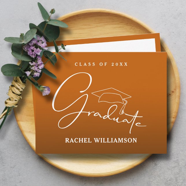 Carte De Correspondance Script Gradué Brûlé Merci orange (Graduate Script Burnt Orange Flat Thank You Note Cards, write or print your message on the back)