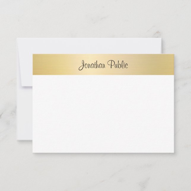Carte De Correspondance Script manuscrit Elegant Moderne Or Blanc (Devant)