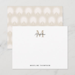 Carte De Correspondance Script minimaliste Beige Anahaw Feuille Monogramme