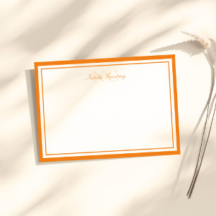 Carte De Correspondance Script minimaliste Orange Deux bordures Monogramme