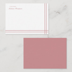 Carte De Correspondance Script minimaliste rose deux côtés double bordure