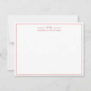 Carte De Correspondance Script simple minimaliste rouge avec monogramme de