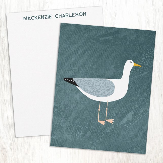Carte De Correspondance Seagull Nautical Coastal Bird Personalized (Seagull coastal bird personalized custom name or text notecards)