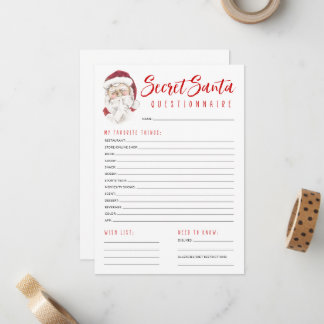 Carte De Correspondance Secret Père Noël Questionnaire échange de cadeaux