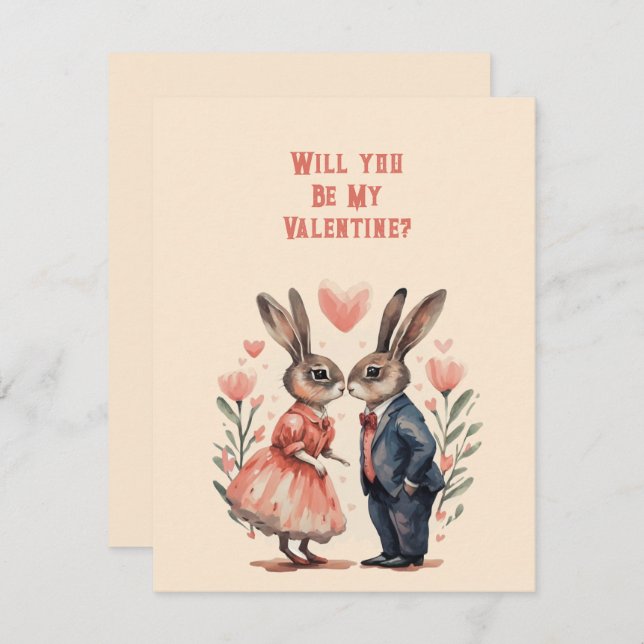 Carte De Correspondance Serez-Vous Mon Couple De Lapin Valentin (Devant / Derrière)