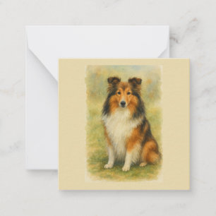 Carte De Correspondance Shetland Sheepdog Assis Aquarelle 