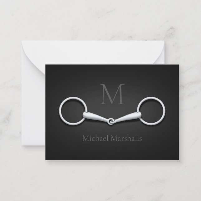 Carte De Correspondance Silver Snaffle Bit Équestre Monogrammé (Devant)