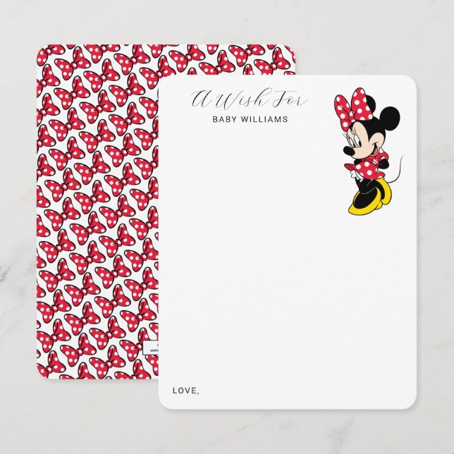 Carte De Correspondance Simple Baby shower Minnie Mouse moderne (Devant / Derrière)