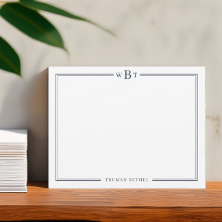 Carte De Correspondance Simple Classic Navy Blue 3-Initial Monogram & Name