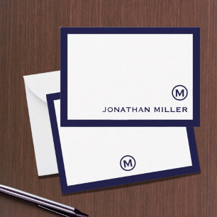 Carte De Correspondance Simple classique Monogramme Marine Blanc