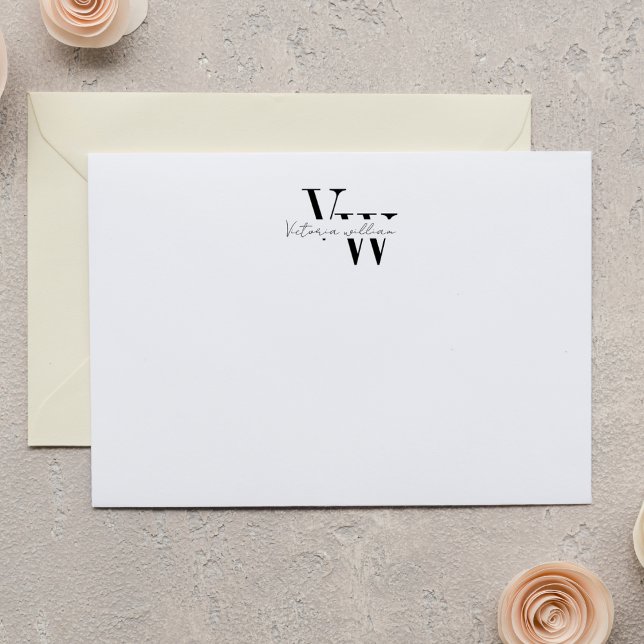 Carte De Correspondance Simple Elegant Black and White Initials (Créateur téléchargé)