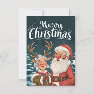 Carte De Correspondance Simple Elegant Père Noël et Mme Clause Merci