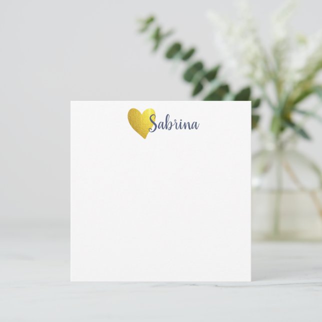 Carte De Correspondance Simple Faux Gold Heart avec nom de script (Debout devant)