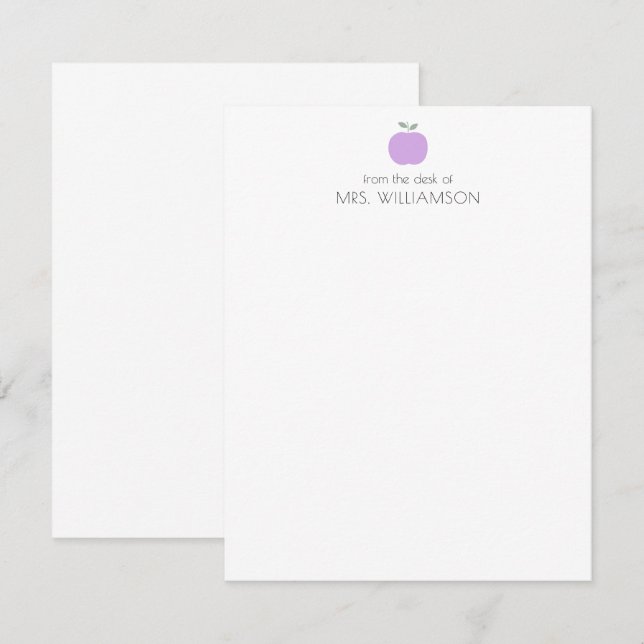 Carte De Correspondance Simple Lilac Cute Apple Enseignant Personnalisé (Devant / Derrière)