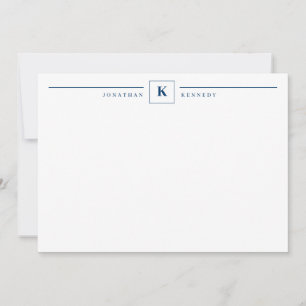 Carte De Correspondance Simple Marine Blue Monogram Line Carré