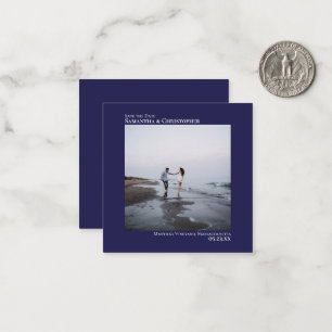 Carte De Correspondance Simple Marine Blue Wedding Enregistrer la Date Pho