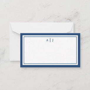 Carte De Correspondance Simple minimaliste Marine bleu Deux bordures Monog