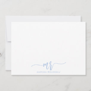 Carte De Correspondance Simple Minimaliste Pastel Blue Nom Script Initial