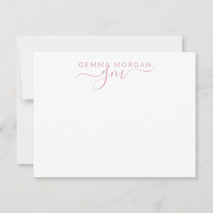 Carte De Correspondance Simple Minimaliste Pastel Rose Nom Script Initial