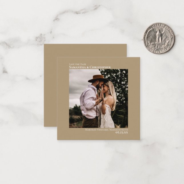 Carte De Correspondance Simple Mocha Tan Wedding Enregistrer la photo Date (Devant/Arrière en situation)