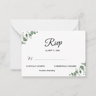 Carte De Correspondance Simple Modern Eucalyptus Greenery Wedding RSVP Car