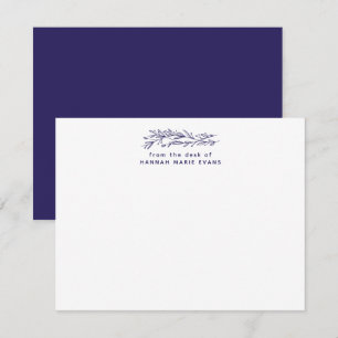 Carte De Correspondance Simple Rustique De La Part De Botanique Bleu Marin