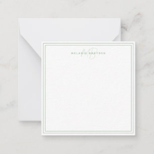 Carte De Correspondance Simple Vert Sauge Minimaliste Monogramme Deux Bord
