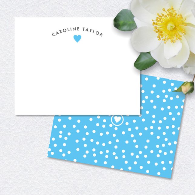 Carte De Correspondance Sky Blue Heart & Pois Preppy mignonne (Créateur téléchargé)