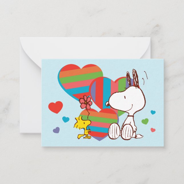 Carte De Correspondance Snoopy & Woodstock Rainbow Heart Valentine (Devant)