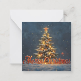 Carte De Correspondance Snowy Christmas Tree with Warm Lights