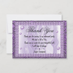 Carte De Correspondance Soie pourpre, Perles pourpres et Merci à huile pou